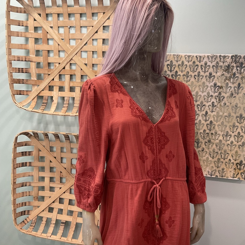 Lucky Brand Terracotta Embroidered Midi Dress - Picture 2 of 9